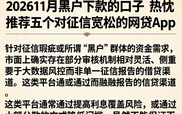 202611月黑户下款的口子，热忱推荐五个对征信宽松的网贷app