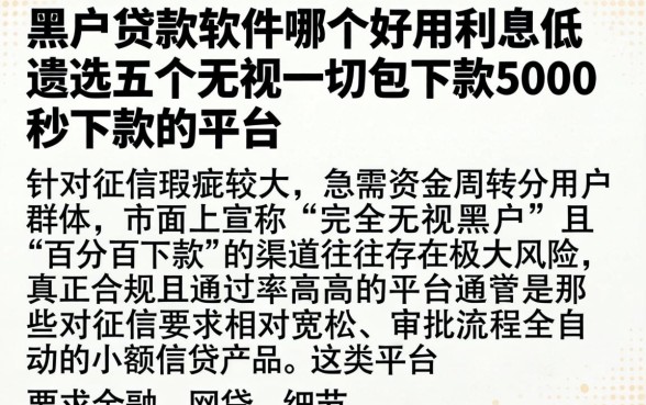 黑户贷款软件哪个好用利息低，遴选五个无视一切包下款5000秒下款的平台