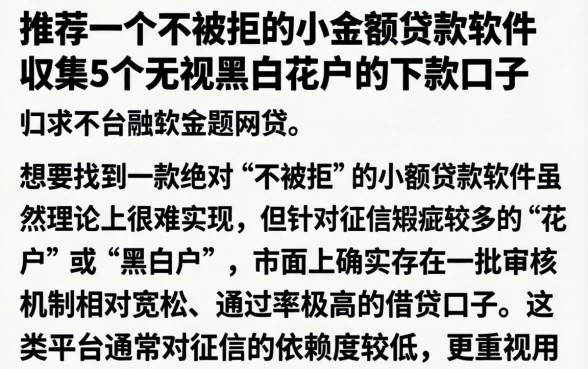 推荐一个不被拒的小额贷款软件，归集5个无视黑白花户的下款口子