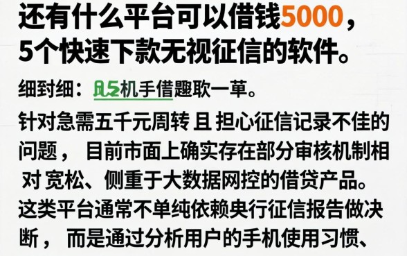 还有什么平台可以借钱5000，细致阐述5个快速下款无视征信的软件