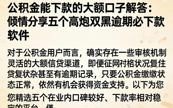 公积金能下款的大额口子解答,倾情分享五个高炮双黑逾期必下款软件