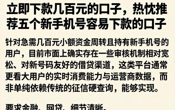 立即下款几百元的口子，热忱推荐五个新手机号容易下款的口子