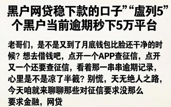 黑户网贷稳下款的口子，胪列5个黑户当前逾期秒下5万平台