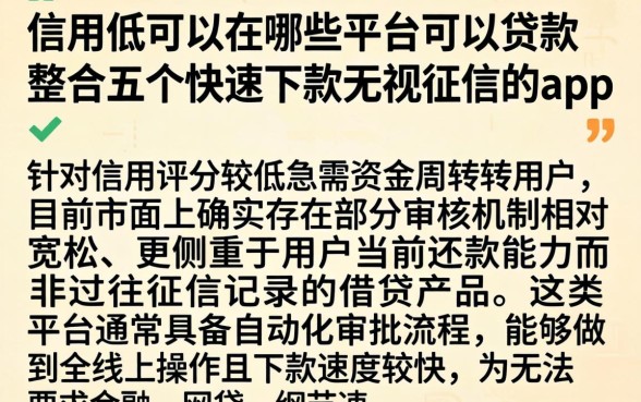 信用低可以在哪些平台可以贷款，整合五个快速下款无视征信的app