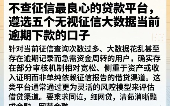 不查征信最良心的贷款平台，遴选五个无视征信大数据当前逾期下款的口子