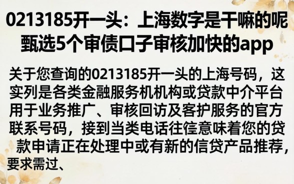 0213185开头的上海数字是干嘛的呢，甄选5个审贷口子审核加快的app