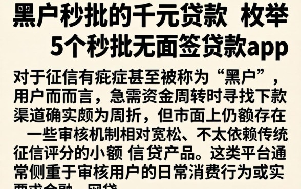 黑户秒批的千元贷款，枚举5个秒批无面签贷款app