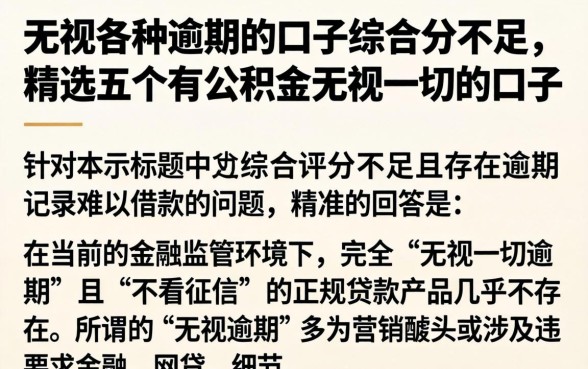 无视各种逾期的口子综合分不足，精选五个有公积金无视一切的口子