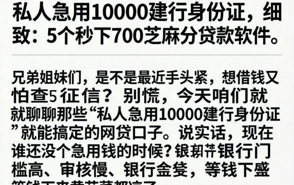 私人急用10000建行身份证，细致阐述5个秒下700芝麻分贷款软件