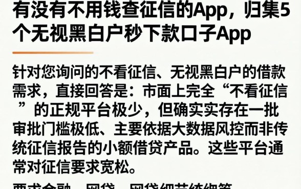 有没有不用钱查征信的app，归集5个无视黑白户秒下款口子app