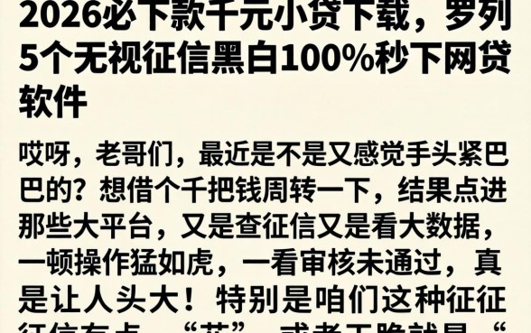 2026必下款的千元小贷下载,罗列5个无视征信黑白100%秒下网贷软件