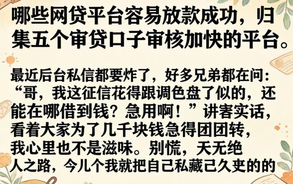 哪些网贷平台容易放款成功，归集五个审贷口子审核加快的平台