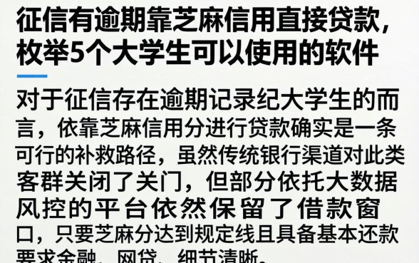 征信有逾期靠芝麻信用直接贷款，枚举5个大学生可以使用的软件