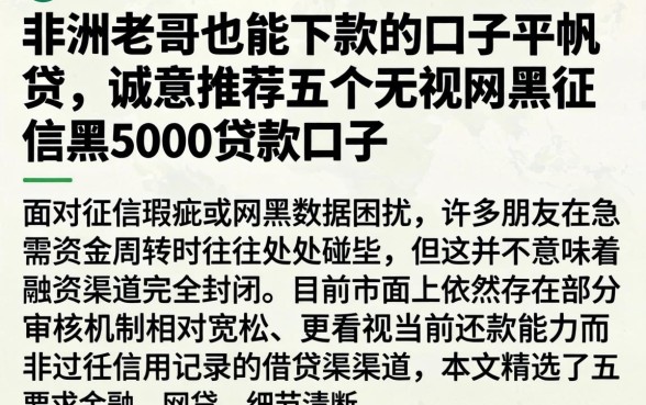 非洲老哥也能下款的口子平帆贷，诚意推荐五个无视网黑征信黑5000贷款口子