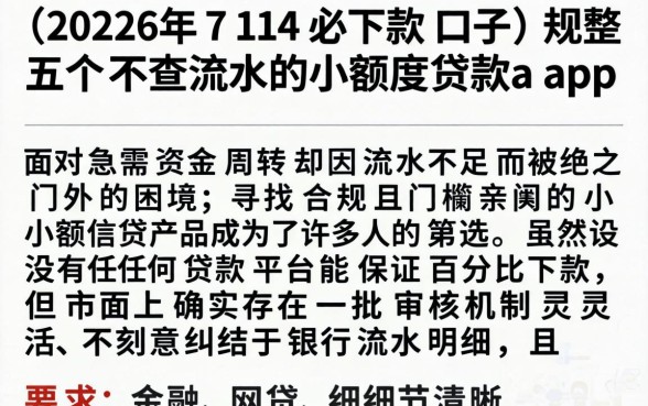 2026年714必下款口子，规整五个不查流水的小额度贷款app