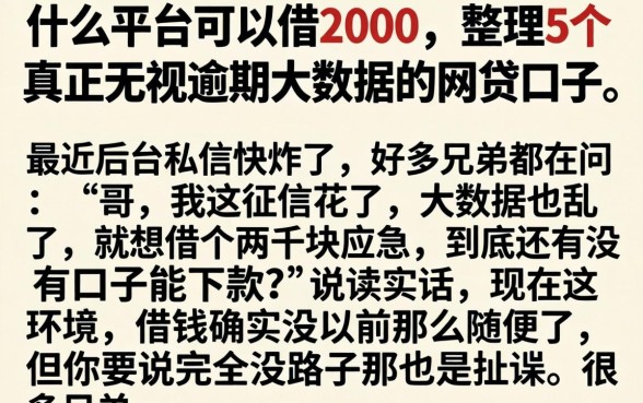 什么平台可以借2000，整理5个真正无视逾期大数据的网贷口子