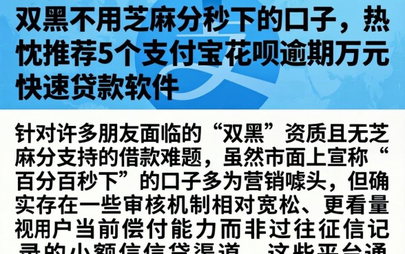 双黑不用芝麻分秒下的口子，热忱推荐5个支付宝花呗逾期万元快速贷款软件