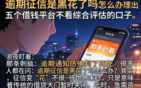 逾期征信是黑花了吗怎么办,理出五个借钱平台不看综合评估的口子