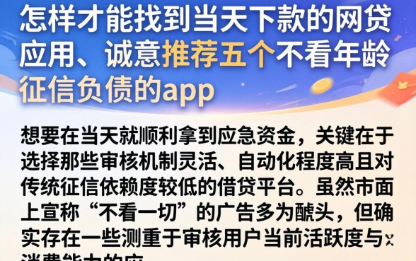 怎样才能找到当天下款的网贷应用,诚意推荐五个不看年龄征信负债的app