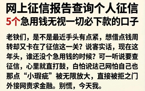 网上征信报告查询个人征信，详尽说明5个急用钱无视一切必下款的口子