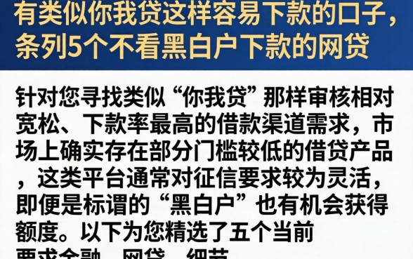 有类似你我贷这样容易下款的口子，条列5个不看黑白户下款的网贷
