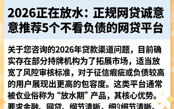 2026正在放水的正规网贷，诚意推荐5个不看负债的网贷平台