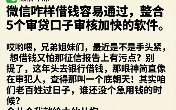 微信咋样借钱容易通过，整合5个审贷口子审核加快的软件