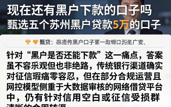 现在还有黑户下款的口子吗,甄选五个苏州黑户贷款5万的口子