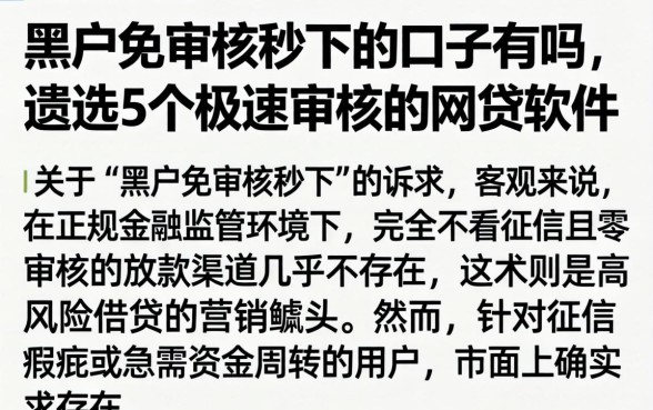 黑户免审核秒下的口子有吗,遴选5个极速审核的网贷软件