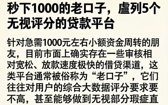秒下1000的老口子，胪列5个无视评分的贷款平台
