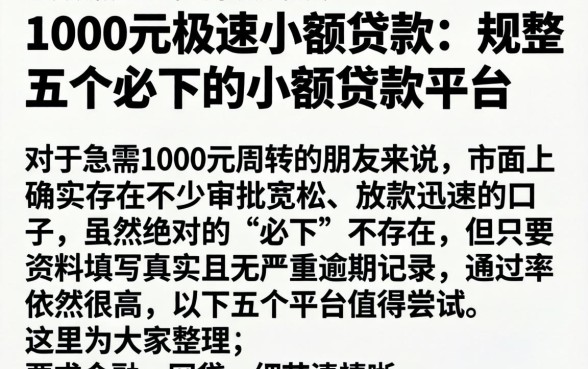 1000元极速小额贷款，规整五个必下的小额贷款平台