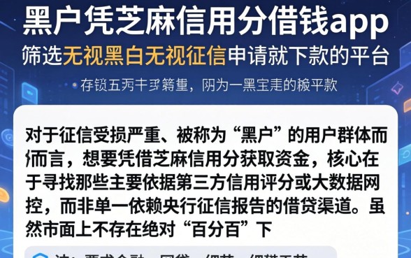 黑户凭芝麻信用分借钱的app,筛选五个无视黑白无视征信申请就下款的平台