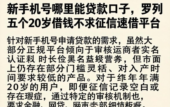 新手机号哪里能贷款口子，罗列五个20岁借钱不求征信速借平台