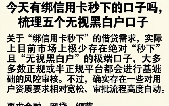 今天有绑信用卡秒下的口子吗，梳理五个无视黑白户口子