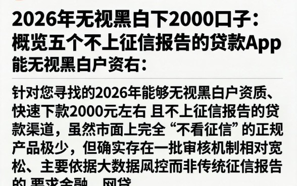 2026年无视黑白下2000的口子，概览五个不上征信报告的贷款app