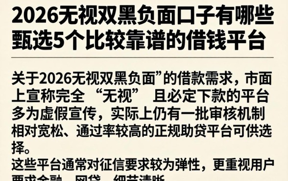 2026无视双黑负面口子有哪些，甄选5个比较靠谱的借钱平台