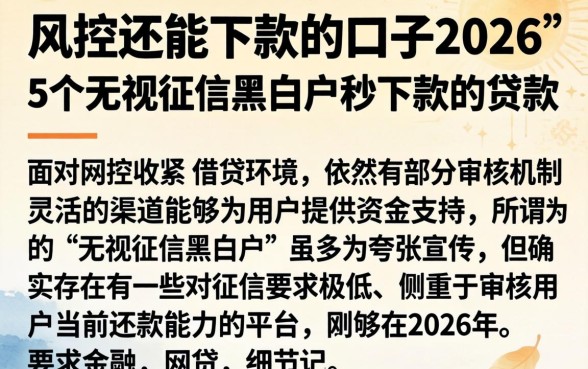 风控还能下款的口子2026，细致阐述5个无视征信黑白户秒下款的贷款