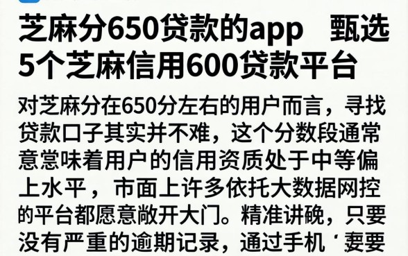 芝麻分650贷款的app，甄选5个芝麻信用600贷款平台