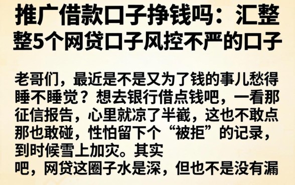 推广借款口子挣钱吗,汇整5个网贷口子风控不严的口子