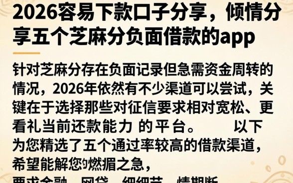 2026容易下款口子分享，倾情分享五个芝麻分负面借款的app