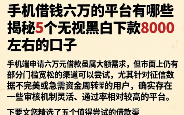 手机借钱六万的平台有哪些，揭秘5个无视黑白下款8000左右的口子