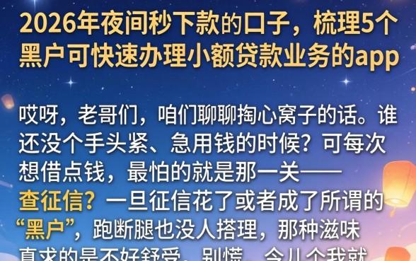 2026年夜间秒下款的口子,梳理5个黑户可快速办理小额贷款业务的app