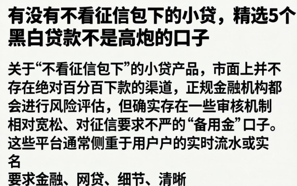 有没有不看征信包下的小贷，精选5个黑白贷款不是高炮的口子