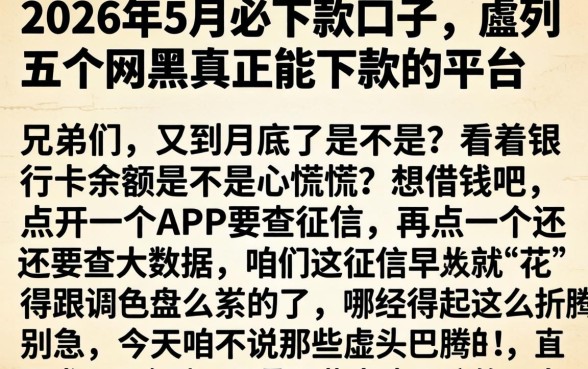 2026年5月必下款的口子，胪列五个网黑真正能下款的平台