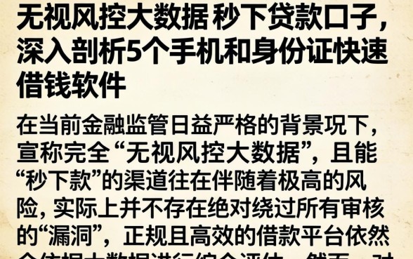 无视风控大数据的秒下贷款口子，深入剖析5个手机和身份证快速借钱软件