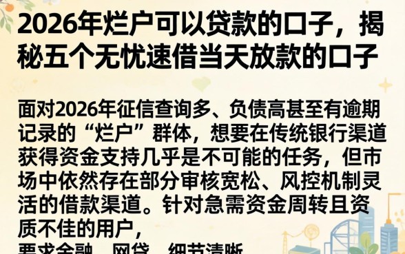 2026年烂户可以贷款的口子,揭秘五个无忧速借当天放款的口子