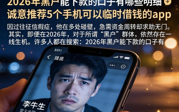 2026年黑户能下款的口子有哪些明细，诚意推荐5个手机可以临时借钱的app