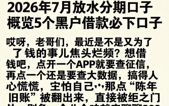 2026年7月放水分期口子，概览5个黑户借款必下口子