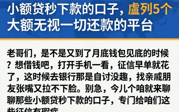 小额贷秒下款的口子，胪列5个大额无视一切还款的平台