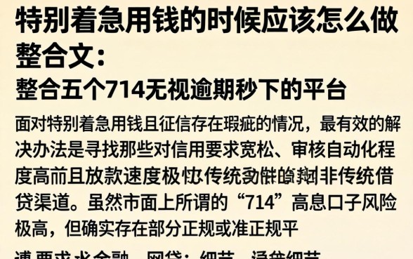 特别着急用钱的时候应该怎么做,整合五个714无视逾期秒下的平台